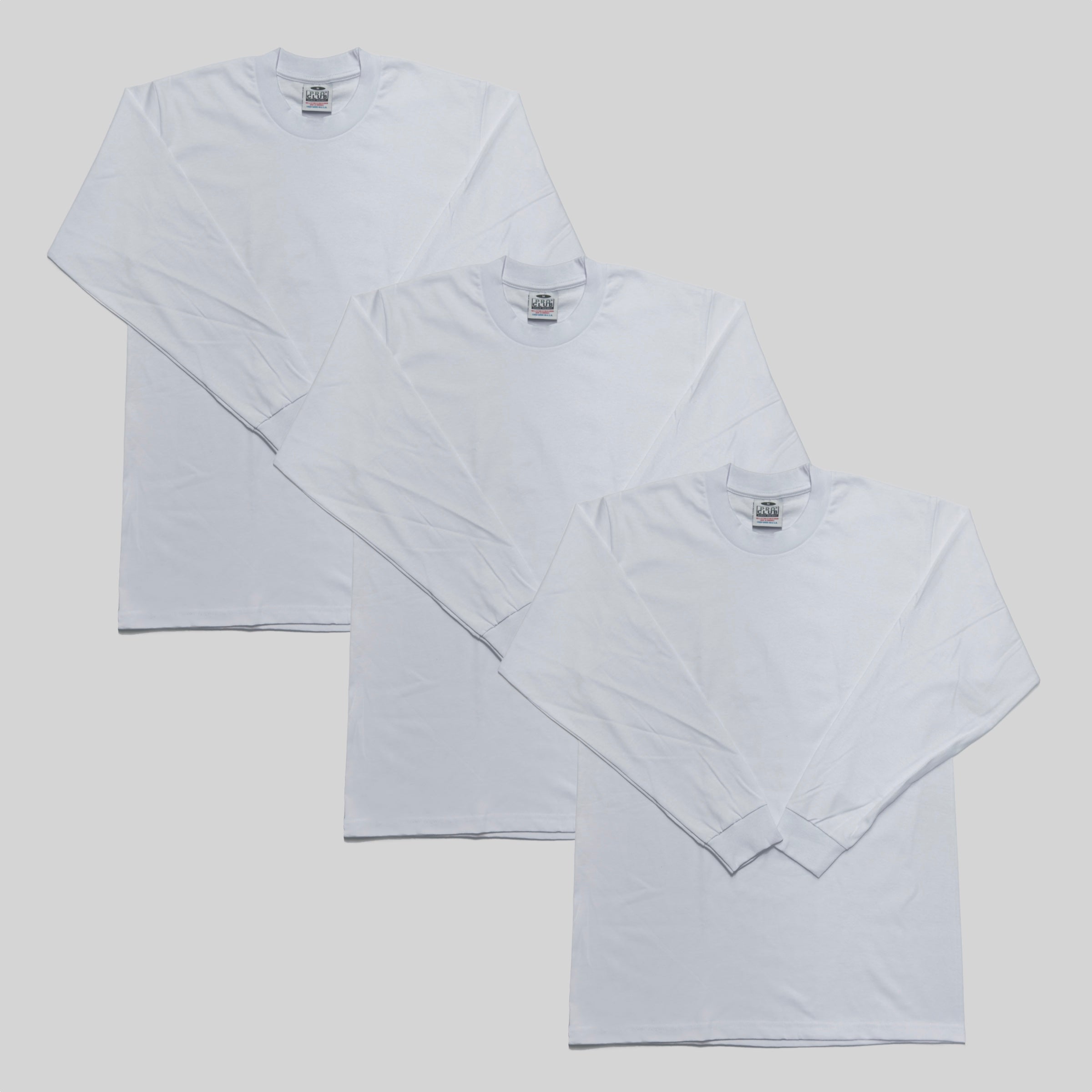 3-Pack Pro Club Men's Heavyweight Cotton Long Sleeve Crew Neck T-Shirt