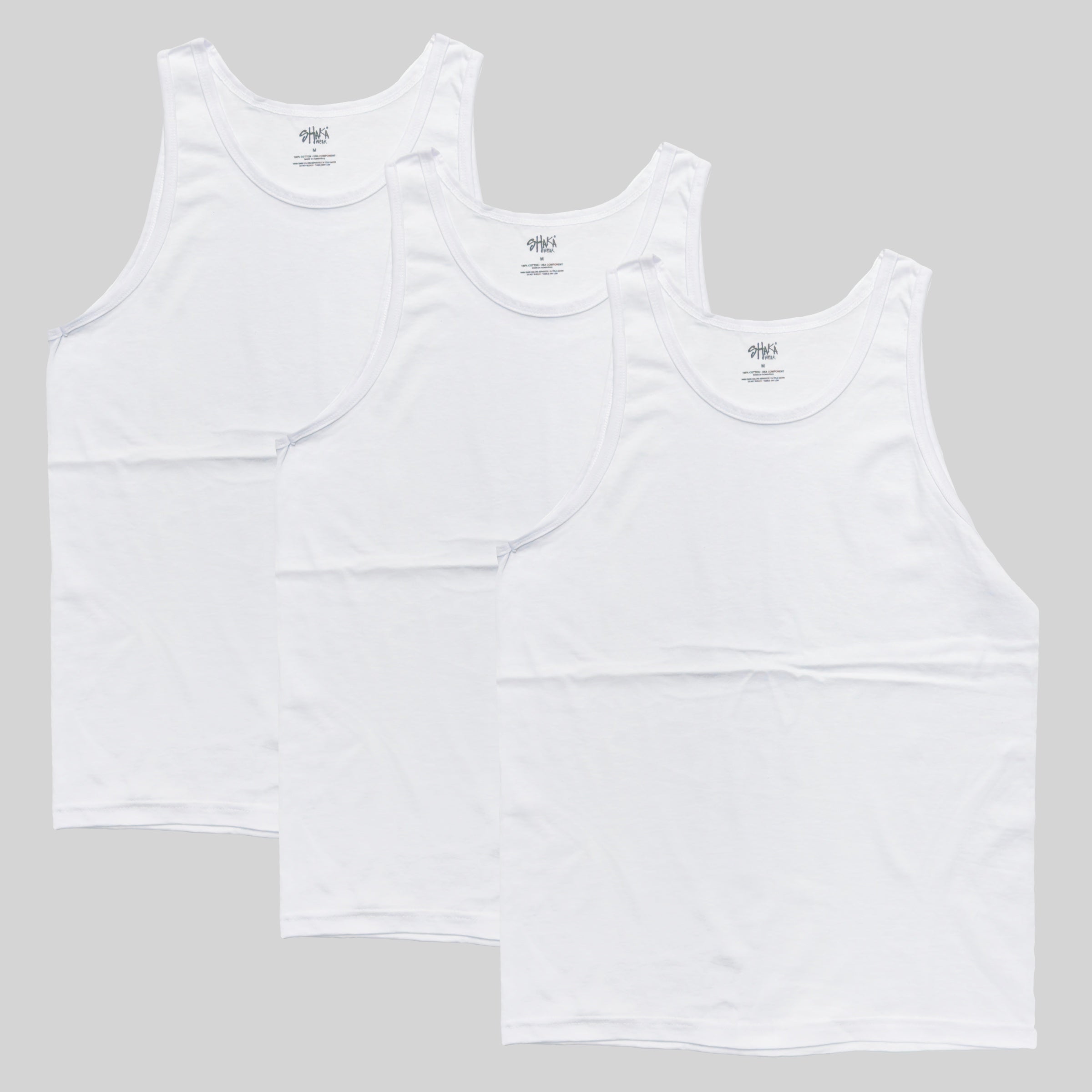 Shaka Wear 6.0 oz tank top close-up of reinforced neckline and strap construction