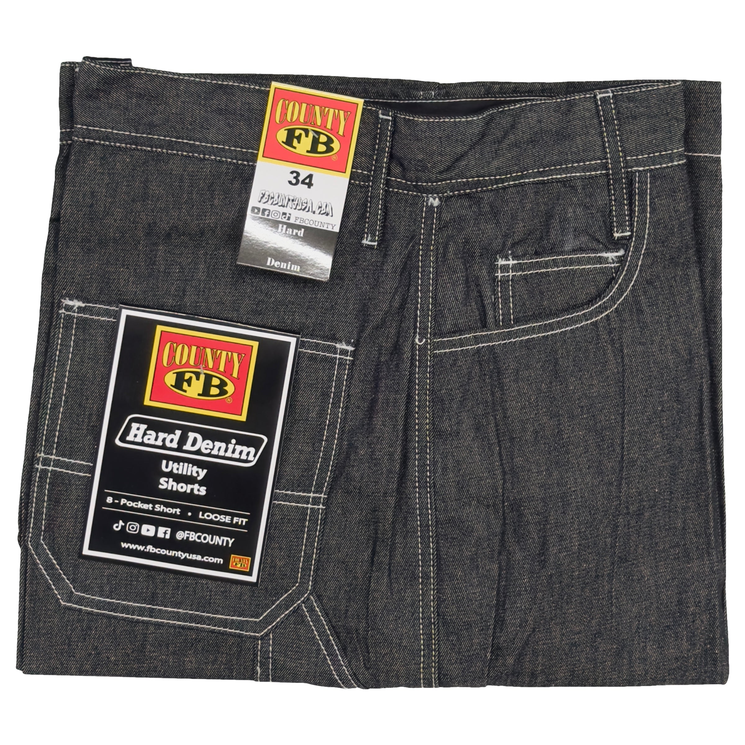 FB County Hard Denim Utility Shorts