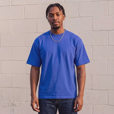 Model wearing the Shaka Wear 7.5 oz Max Heavyweight tee in Royal (video)