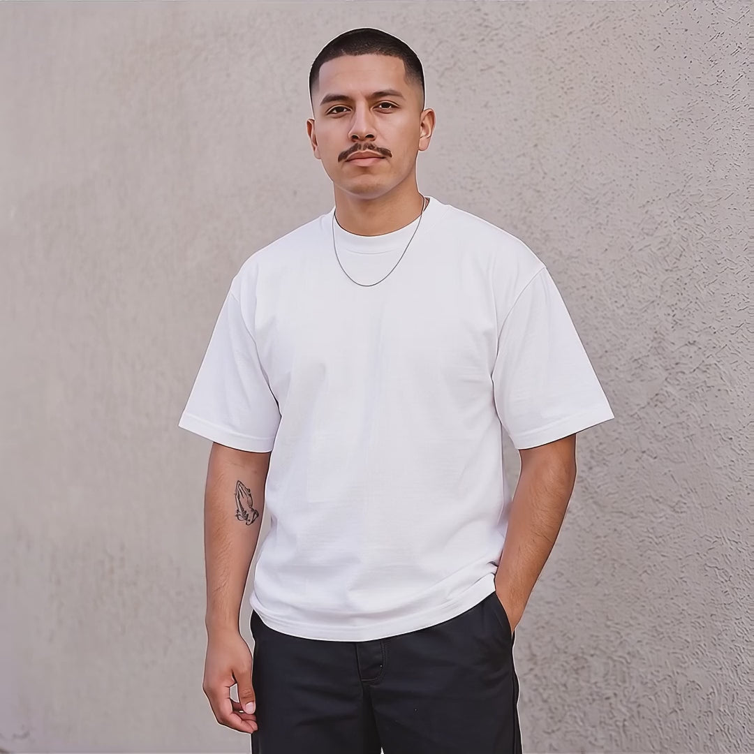 Model wearing the Pro Club heavyweight short sleeve tee in White (video)